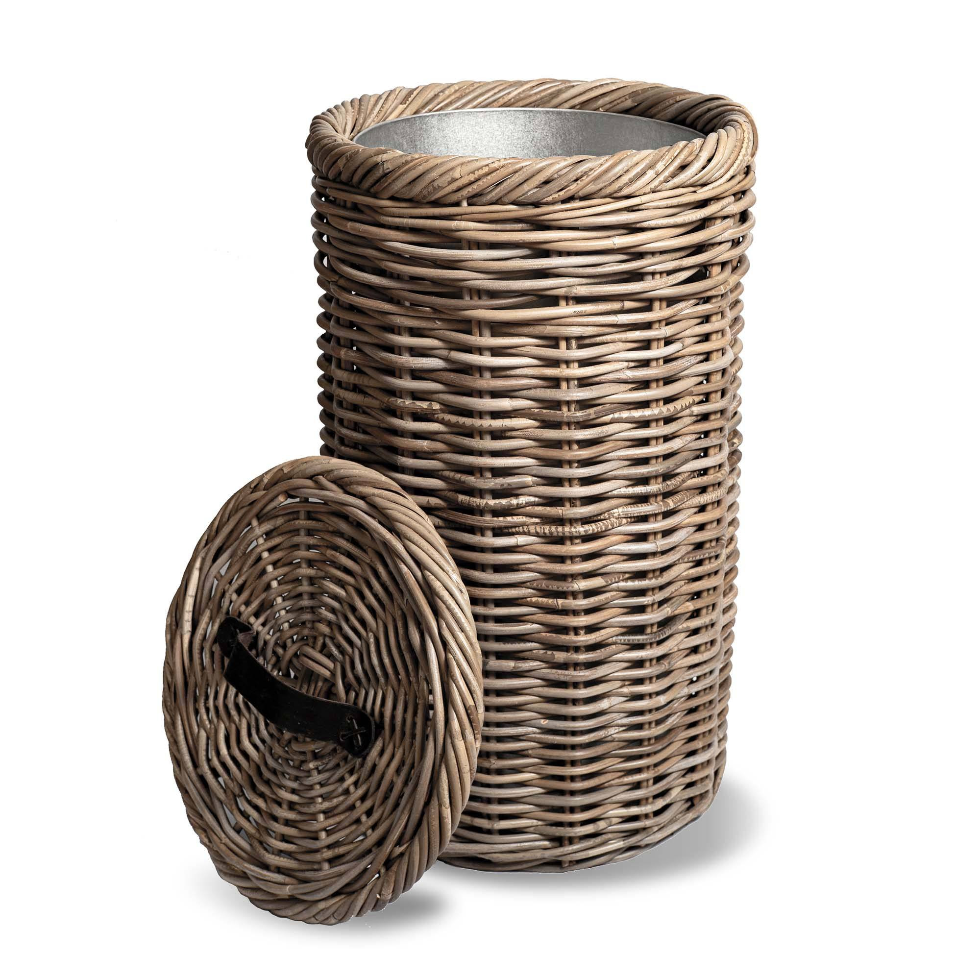 Tall Kubu Wicker Trash Basket with Metal Liner | The Basket Lady