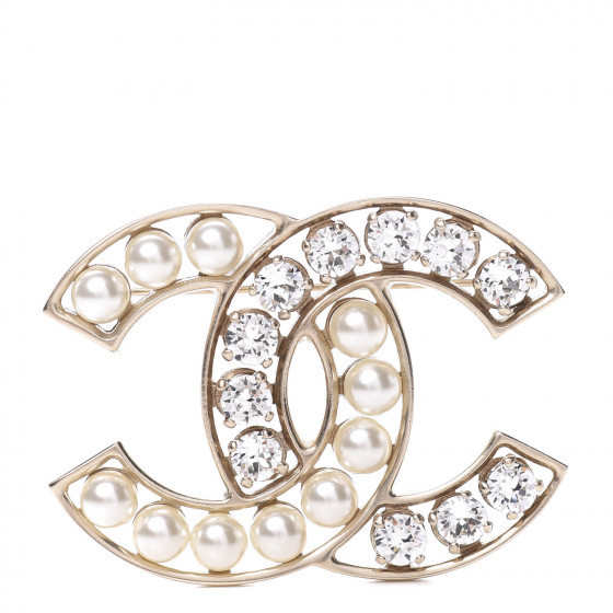 CHANEL Pearl Crystal CC Brooch Gold Pearly White | Fashionphile