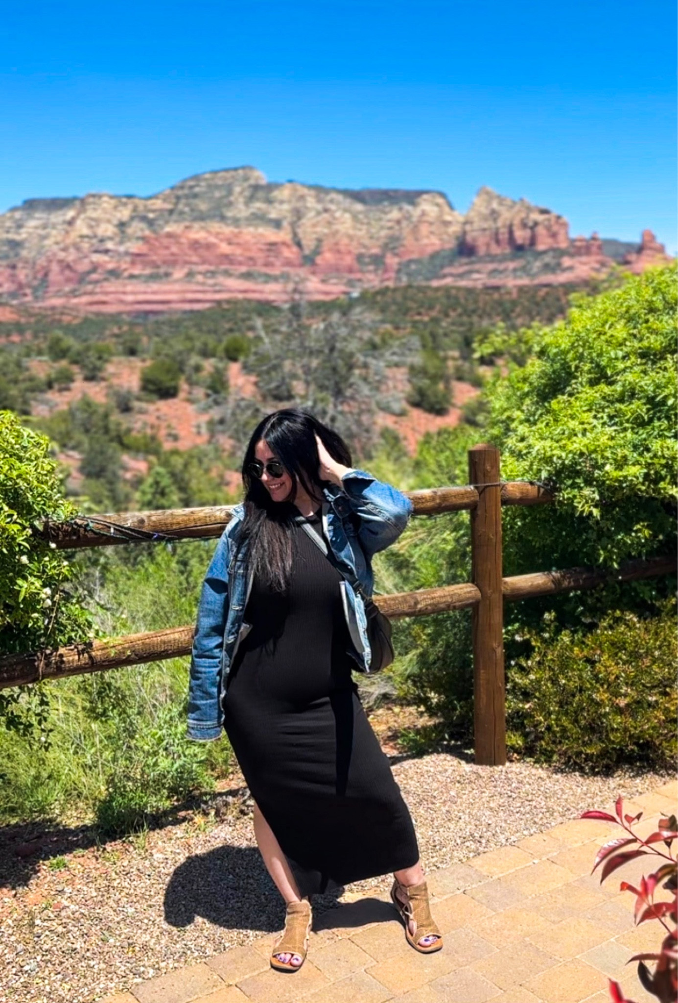 Vacation ready outfit, casual fit, casual chic, midsize fashion, curvy style, bodycon black dress, jean jacket, crossbody bag, nude lucky brand gladiator sandal, statement earrings 

#LTKFind #LTKtravel #LTKunder100