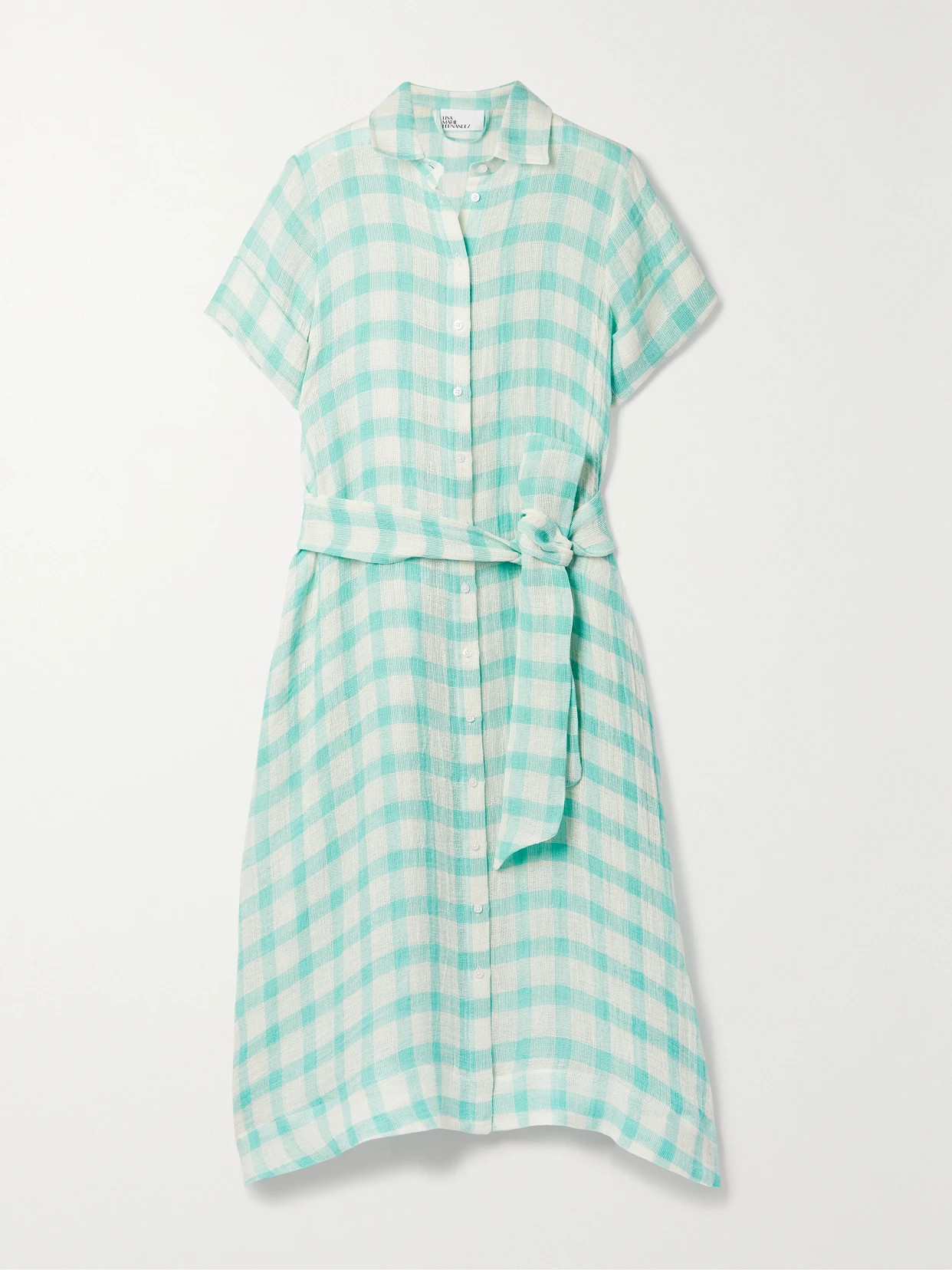 Lisa Marie Fernandez - + Net Sustain Belted Checked Linen-blend Gauze Midi Shirt Dress - Green | NET-A-PORTER (UK & EU)