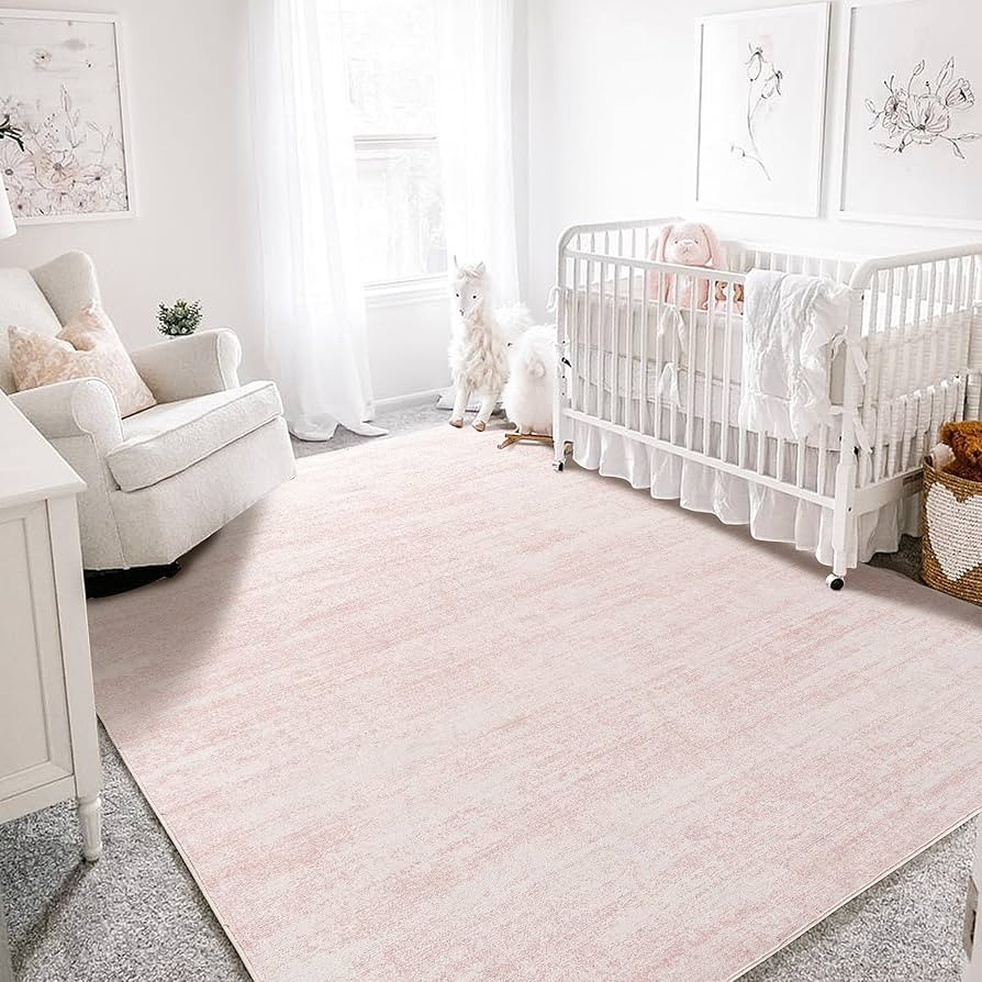 Pink Area Rugs for Bedroom,Boho Washable Neutral Baby Rug for Nursery,6x9,Blush | Amazon (US)