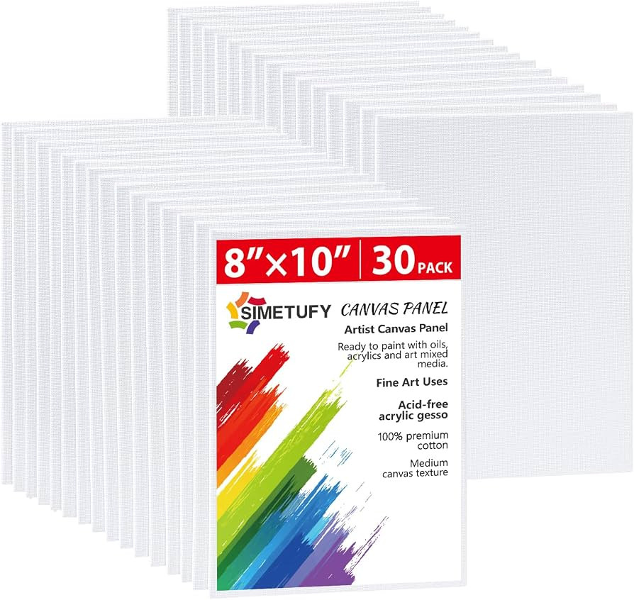 Simetufy 30 Pack 8x10 Inch Painting Canvas, Blank Cotton Canvas Panels | Amazon (US)