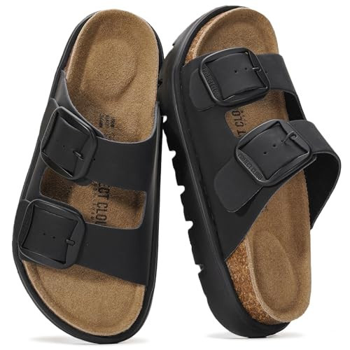 Project Cloud 100% Genuine Leather Platform Sandals Women Footwear - Wedge Chunky Slides for Women 2026 with Memory Foam Insole & Cork Footbed Womens Sandals (GreeceChunky) | Amazon (US)