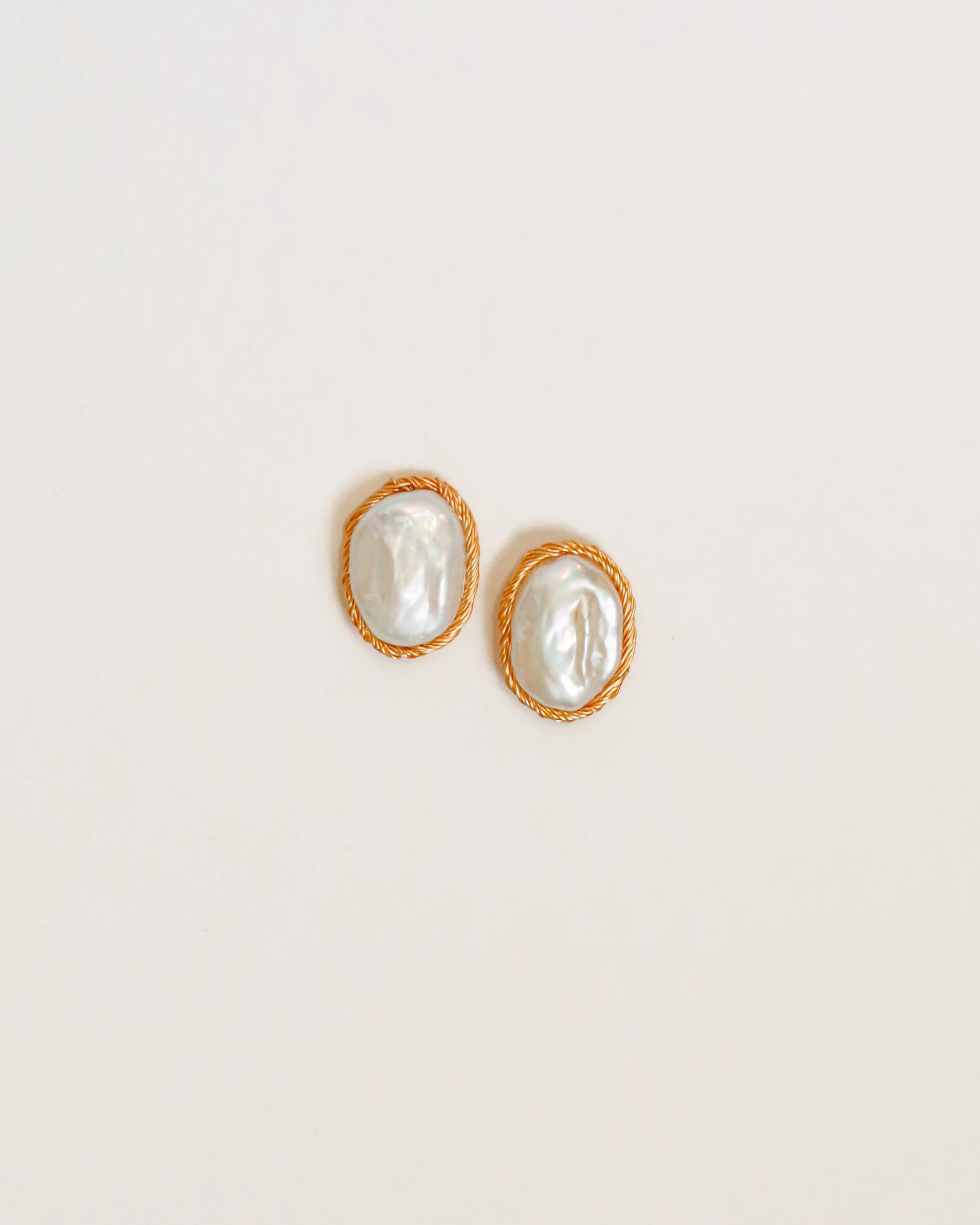 Golden Wrapped Pearl Studs | Vivian Drew