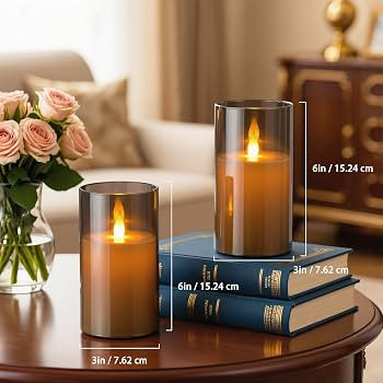 Flameless Candles with Remote, Set of 2 LED Pillar Candles (3" D x 6" H), Realistic Climbing Flam... | Amazon (US)