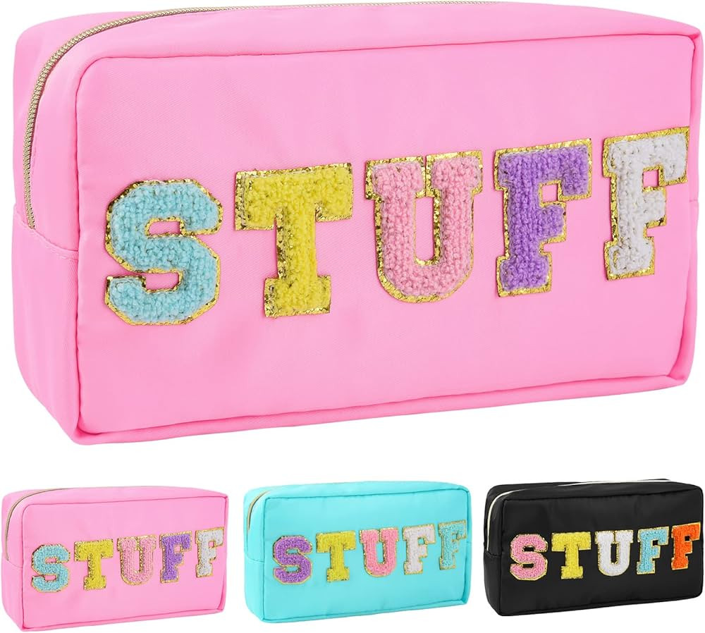 SOIDRAM Preppy Makeup Bag Nylon Cosmetic Bag Pink Stuff Makeup Pouch for Women Travel Toiletry Ba... | Amazon (US)