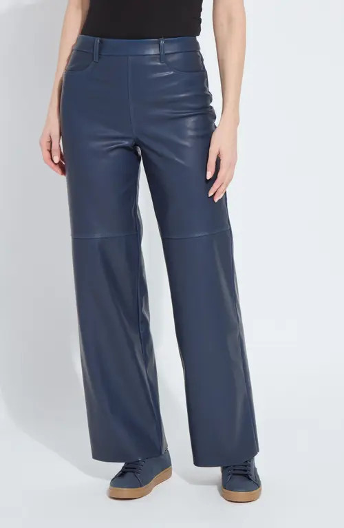 Lysse Cortina Faux Leather Wide Leg Pants in Deep Blue at Nordstrom, Size Small | Nordstrom