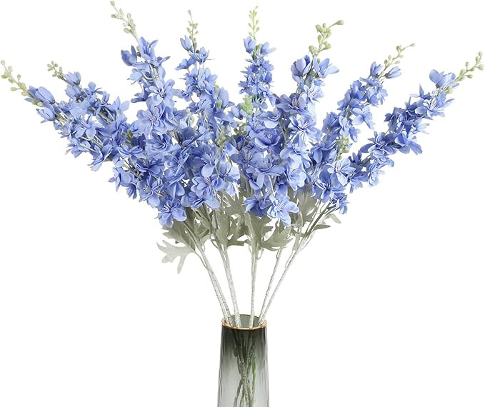 8PCS Blue Delphinium Artificial Flowers for Tall Vase 33.5in Long Stem Larkspur Artificial Flower... | Amazon (US)