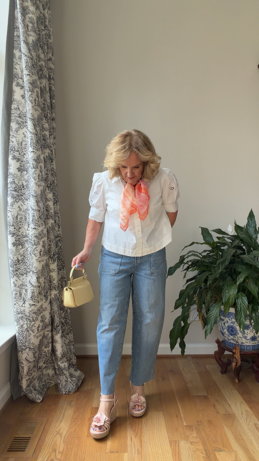 Walmart outfit 
Blouse size medium comes in both , light blue, and white. It’s pictured in blue in the link.
Jeans size size down to a six
Shoes I’m regularly at 9.5 and I ordered the nine and they’re perfect. These are so cute. Please get them.

#LTKspring #LTKOver40 #LTKSeasonal