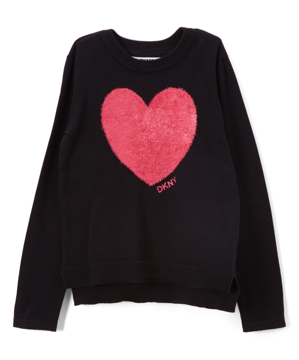 DKNY Girls' Pullover Sweaters BLACK - Black Heart Sweater - Girls | Zulily