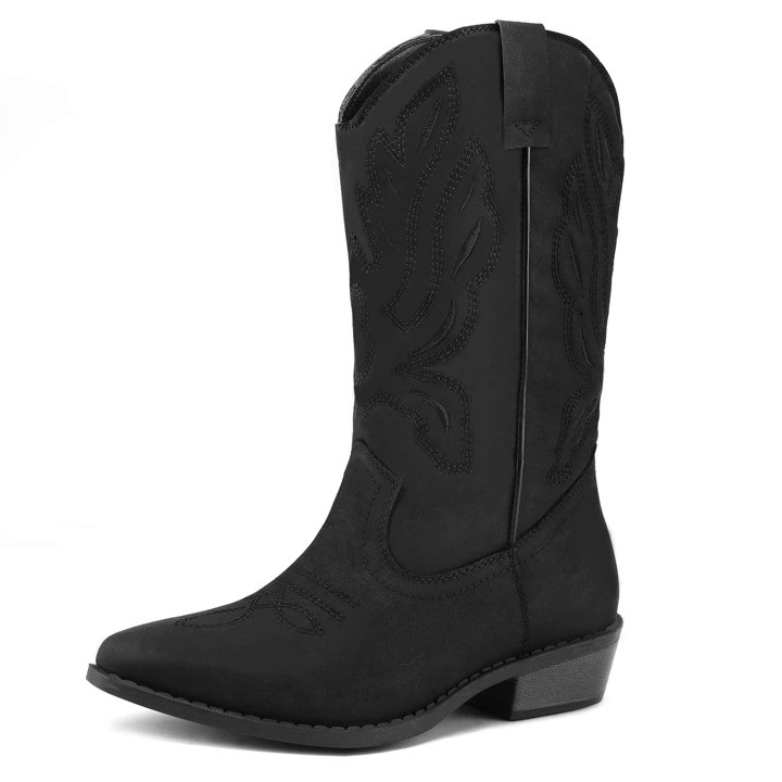 PENNYSUE Women Western Cowboy Boots Embroidered Mid-Calf Pointed Toe Cowgirl Boot | SHEIN