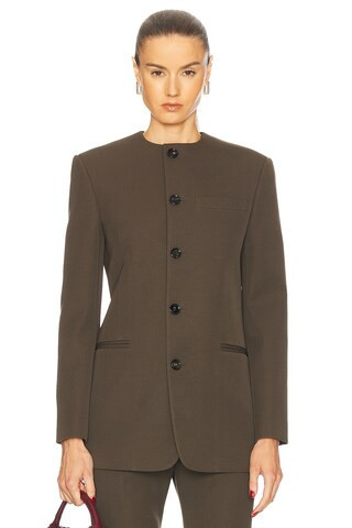 Bottega Veneta Collarless Blazer in Olive | FWRD 