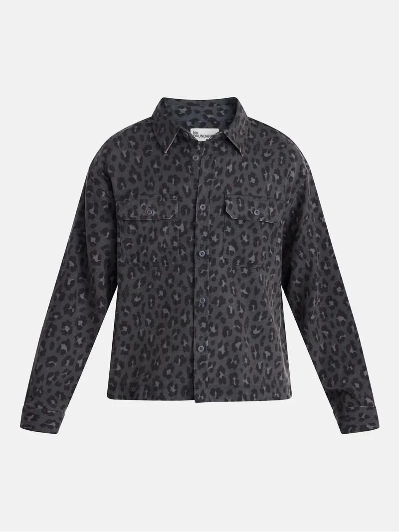 No Boundaries Cotton Boxy Cropped Fit Printed Flannel Shirt with Long Sleeves, Men's XS-5XB | Walmart (US)