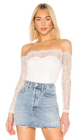 Rivka Off Shoulder Bodysuit in Ivory | Revolve Clothing (Global)