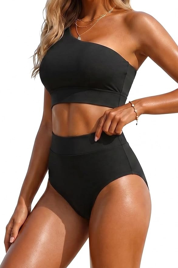 Holipick Women One Shoulder High Waisted Bikini Sets Two Piece Swimsuit Tummy Control Bathing Sui... | Amazon (US)
