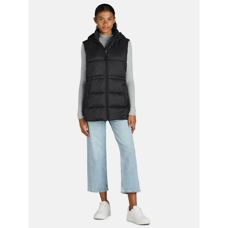 Ozark Trail Women's and Women’s Plus Hooded Puffer Vest, Mid Length, Sizes XS-3X - Walmart.com | Walmart (US)