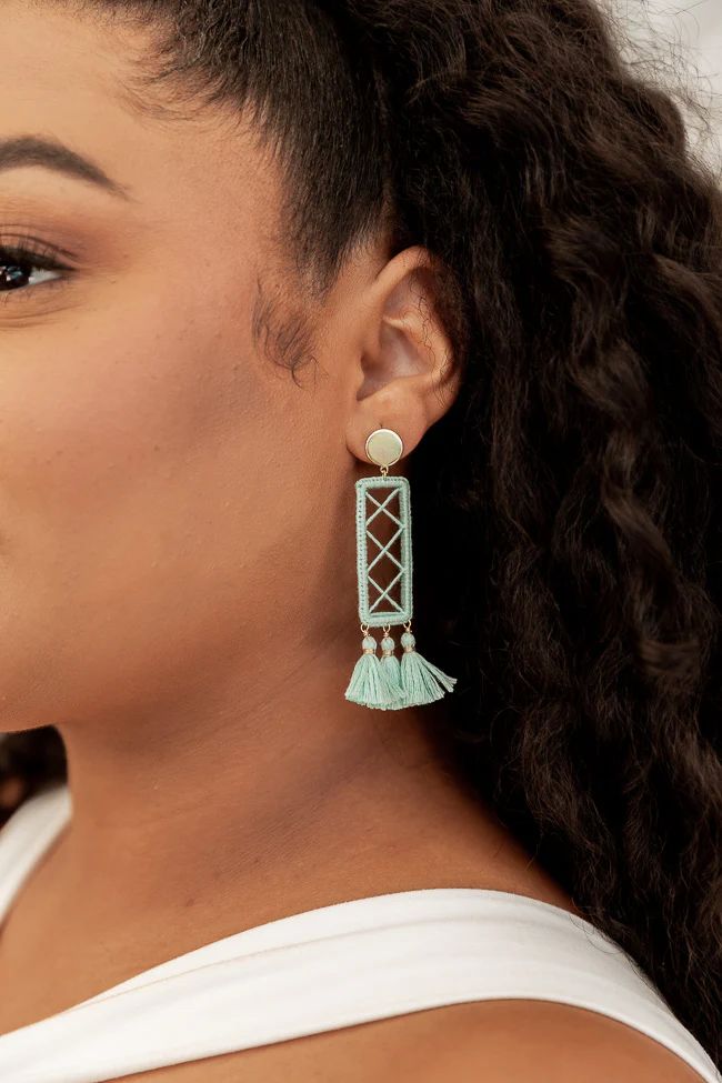Confident Energy Mint Rectangle Fringe Earrings | Pink Lily