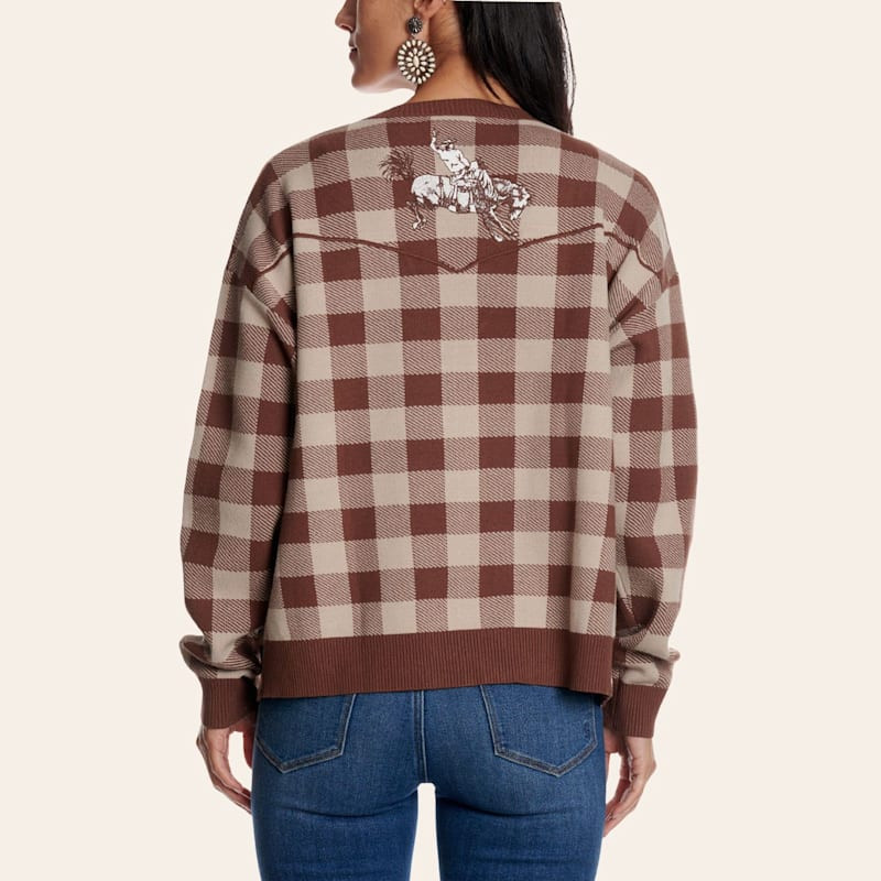 Rockin' C Women's Brown Plaid Knit Cardigan | Cavender's