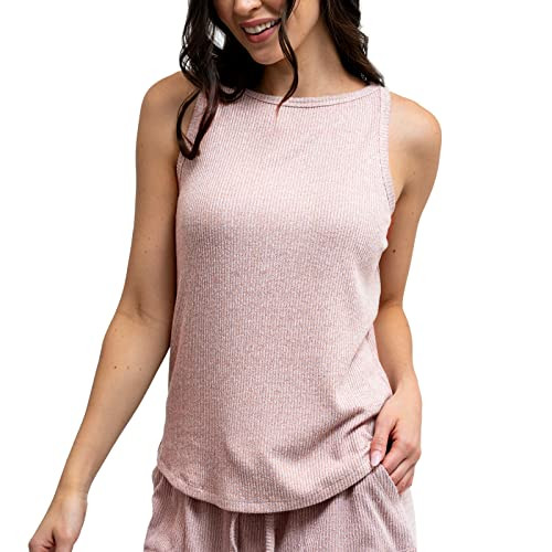 Hello Mello CuddleBlend Women’s Lounge Tank Ultra Soft Sleeveless Knit Boatneck Cut Pajama Top - Pink, Medium | Amazon (US)