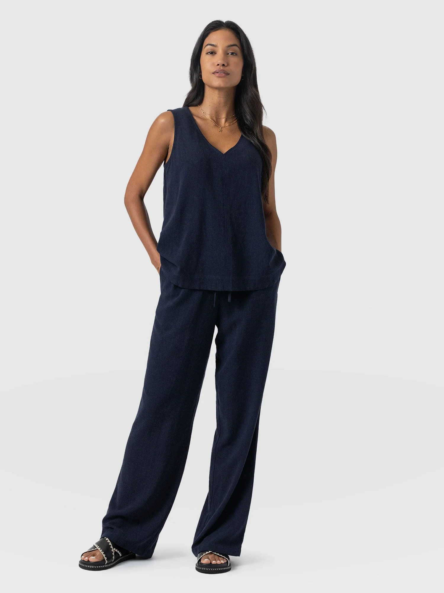 Corinne Linen Pant - Navy | Saint + Sofia