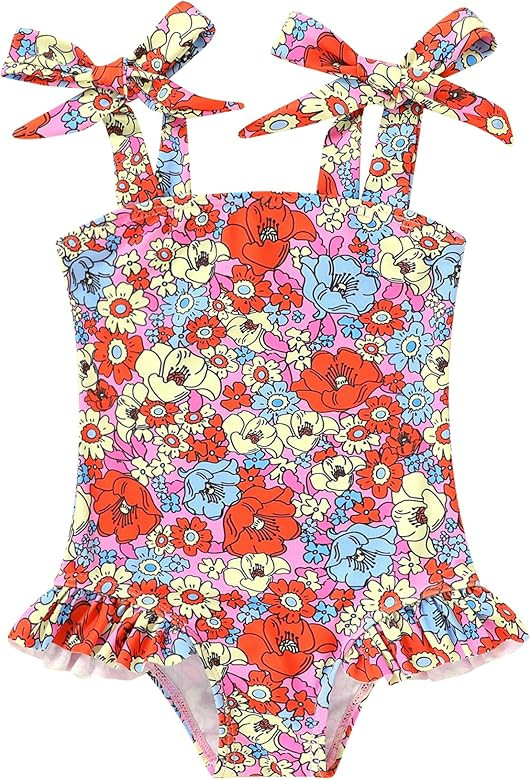 YOUNGER TREE Toddler Swimsuit Girl Color Block Stripe One-Piece Swimwear Baby Girl Bathing Suits | Amazon (US)
