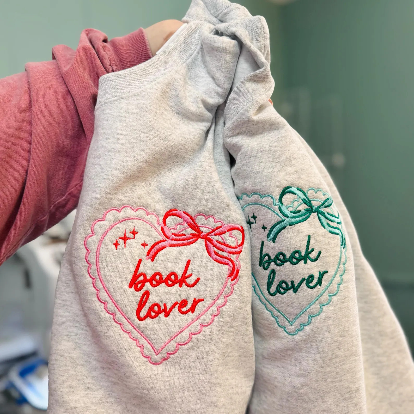 Embroidered Book Lover Coquette Bow Heart Sweatshirt, Book Lover Gift, Reading Sweatshirt, Librar... | Etsy (Global)