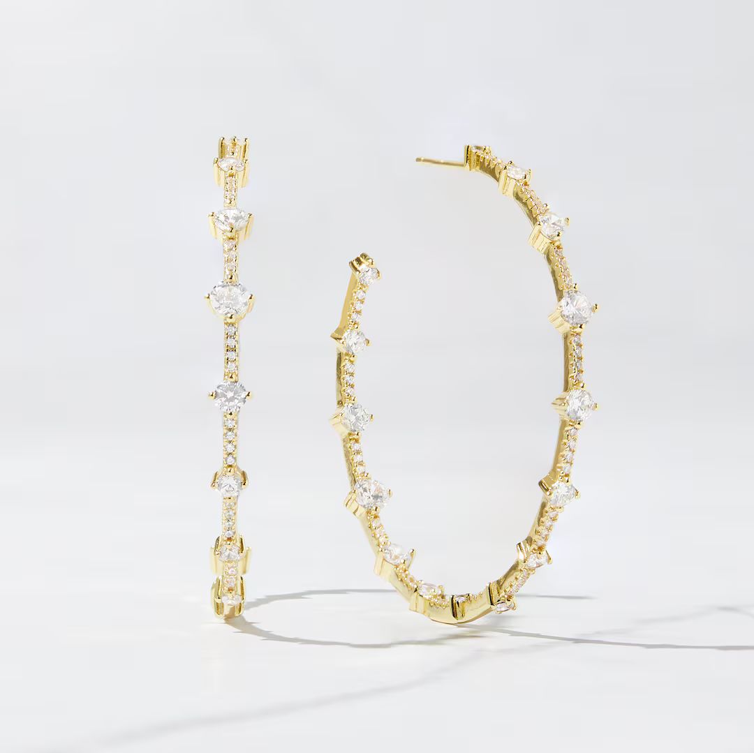 Large Diamond Hoop Earrings, Pave Hoop Earrings, Gold Diamond Hoops, Silver Diamond Hoop Earrings... | Etsy (US)