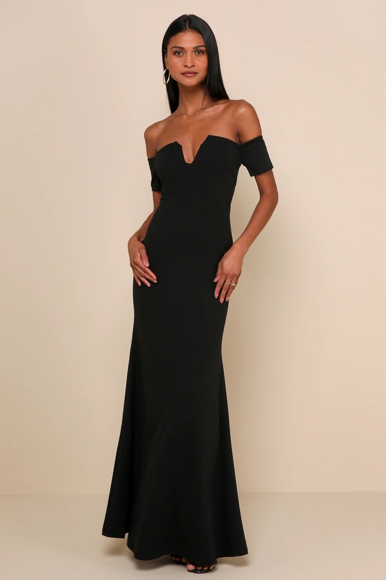 Lynne Black Off-the-Shoulder Maxi Dress | Lulus