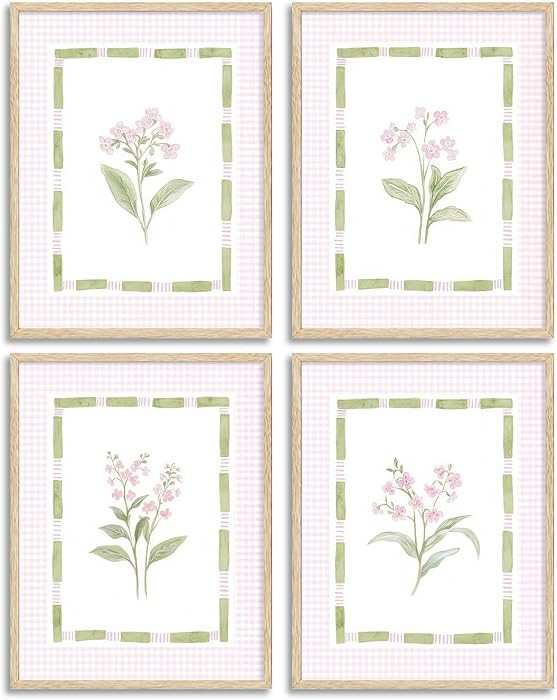 EEJDSHU Pink Floral Nursery Wall Art Watercolor Wildflower Pictures Wall Decor Sage Green Botanic... | Amazon (US)