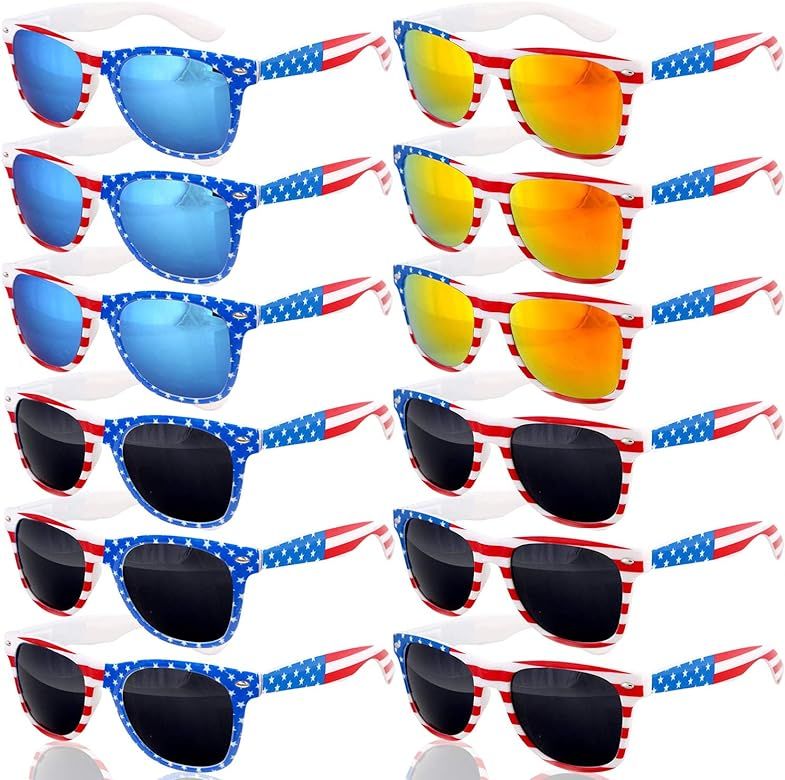 12 Pairs American Flag Sunglasses, UV400 Patriotic Red White and Blue Sunglasses 4th of july Part... | Amazon (US)