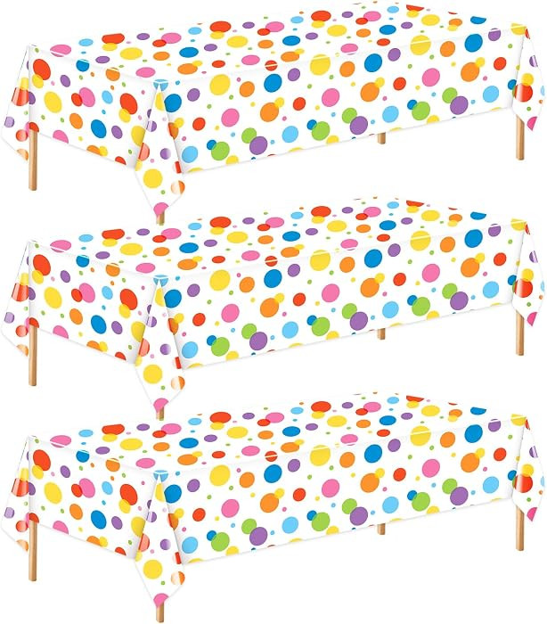 Oudain 3 Pcs Polka Dot Plastic Tablecloth 108 x 54 Inch Colorful Happy Birthday Table Cloth Decor... | Amazon (US)