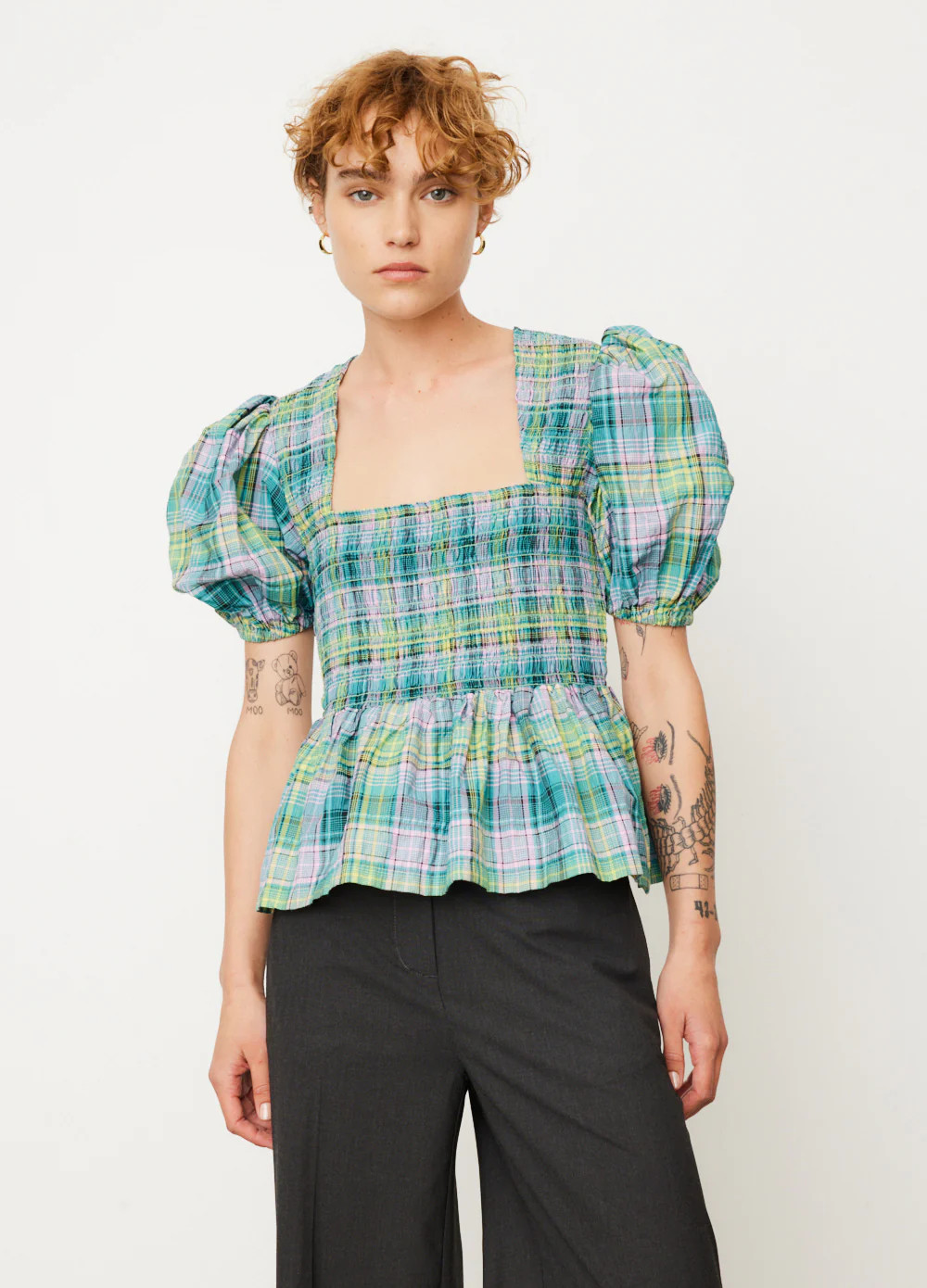 Seersucker Check Smock Blouse | Incu