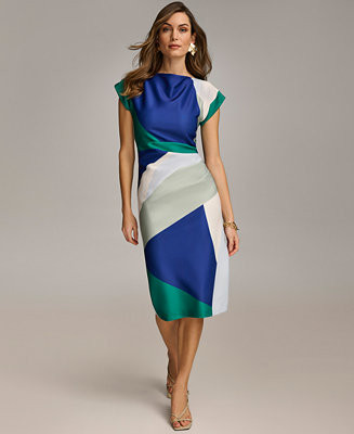 Donna Karan New York Women's Colorblocked Boat-neck Midi Dress - Macy's | Macy's