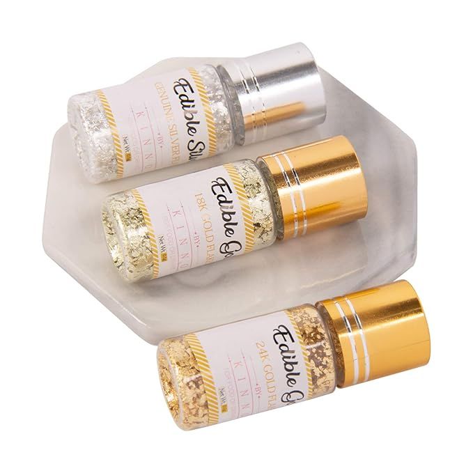 KINNO Edible Gold Flakes - 3 Bottles of Metallic Gold Glitters Flakes for Drinks, Cake Decoration... | Amazon (US)