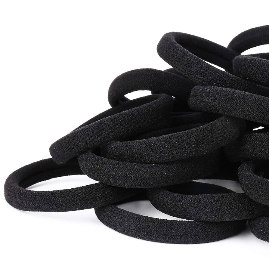 50PCS Black Hair Ties for Women, Cotton Seamless Hair Bands, Elastic Ponytail Holders, No Damage ... | Amazon (US)