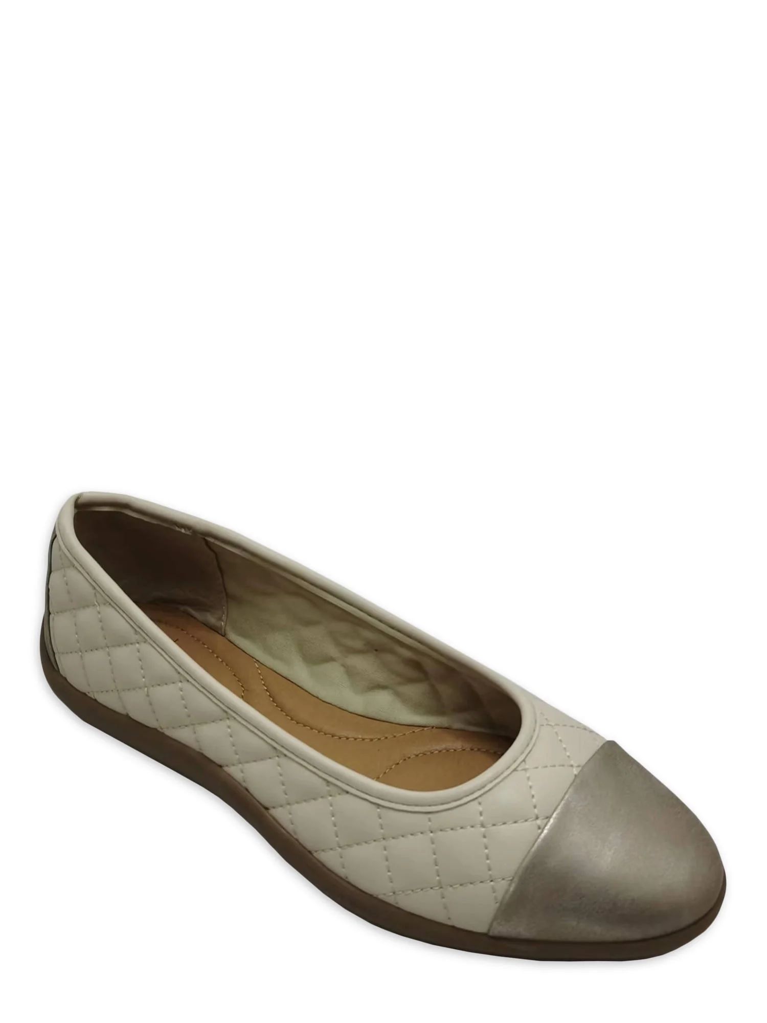 Time and Tru Women's Cap Toe Quilted Ballet Flats, Wide Width Available | Walmart (US)