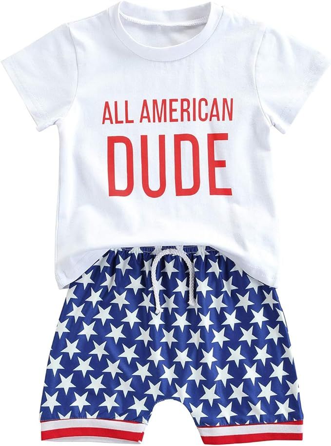 4th of July Baby Boy Outfit Short Sleeve T-shirt Top and Stars Shorts Toddler Boy Independence Da... | Amazon (US)