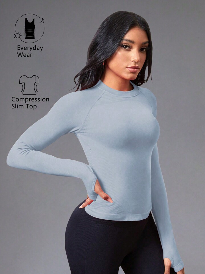 SHEIN Sport Studio Women's Round Neck Long Sleeve Slim Fit Daily Casual Sports T-Shirt & Vest/Sea... | SHEIN