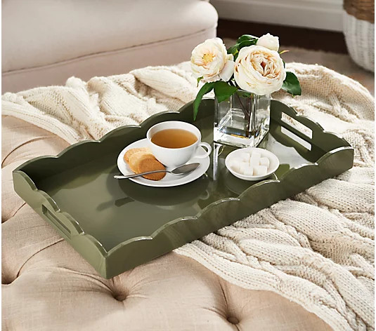 21" Scalloped Wood Serving Tray by Bright Bazaar | QVC