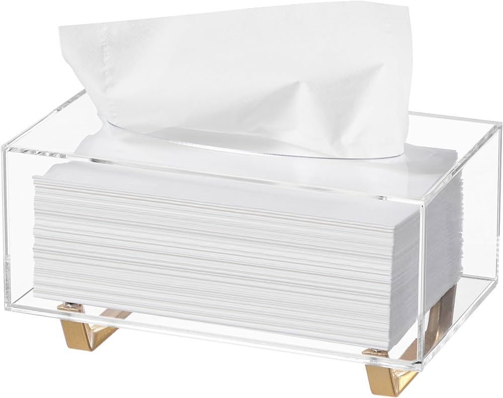 HBlife Clear Tissue Box Cover Rectangle Acrylic Tissue Box Holder with Gold Plated Legs Napkin Di... | Amazon (US)