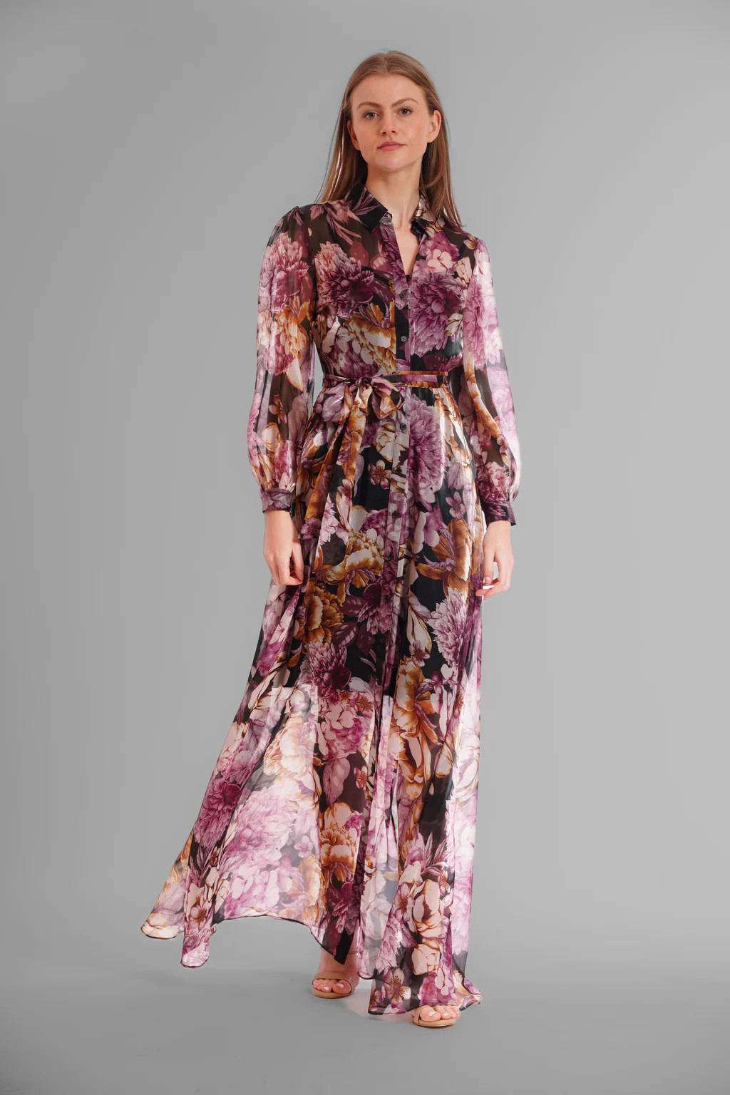 LONG SLEEVE PRINTED ORGANZA SHIRT DRESS | Julia Jordan