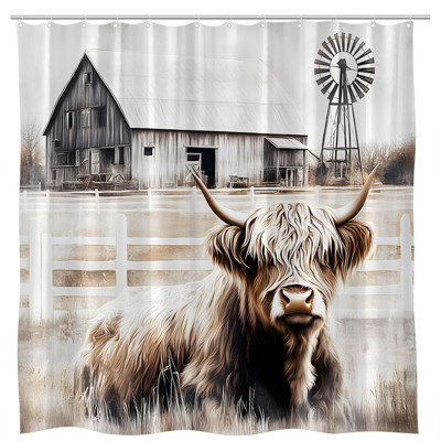 Highland Cow Shower Curtain Rustic Windmill Cabin Farmhouse Cows Western Country Brown | Target