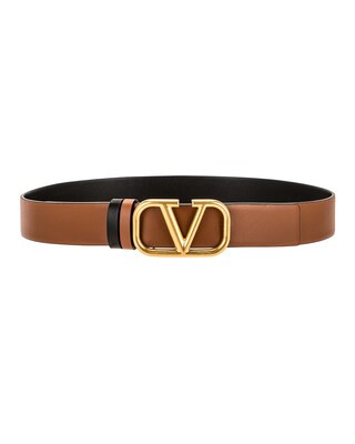 Valentino Garavani VLogo Buckle Belt in Selleria & Nero | FWRD | FWRD 