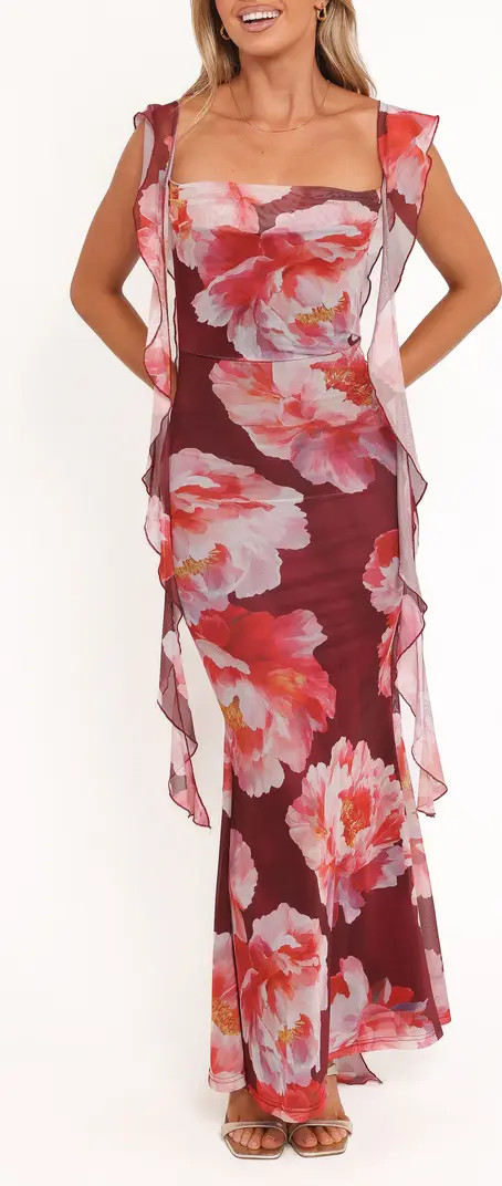Chiara Floral Flutter Ruffle Maxi Dress | Nordstrom