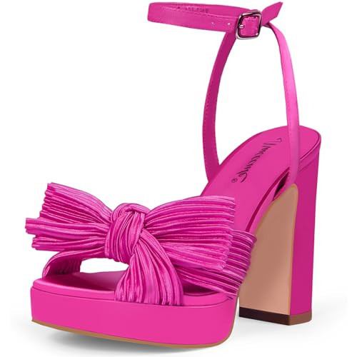 MUCCCUTE Fuchsia Bow Heels for Women Chunky Platform Heels with Ankle Strap Open Toe Heeled Sandals Bridal Wedding Dressy Shoes Size 10.5 | Amazon (US)