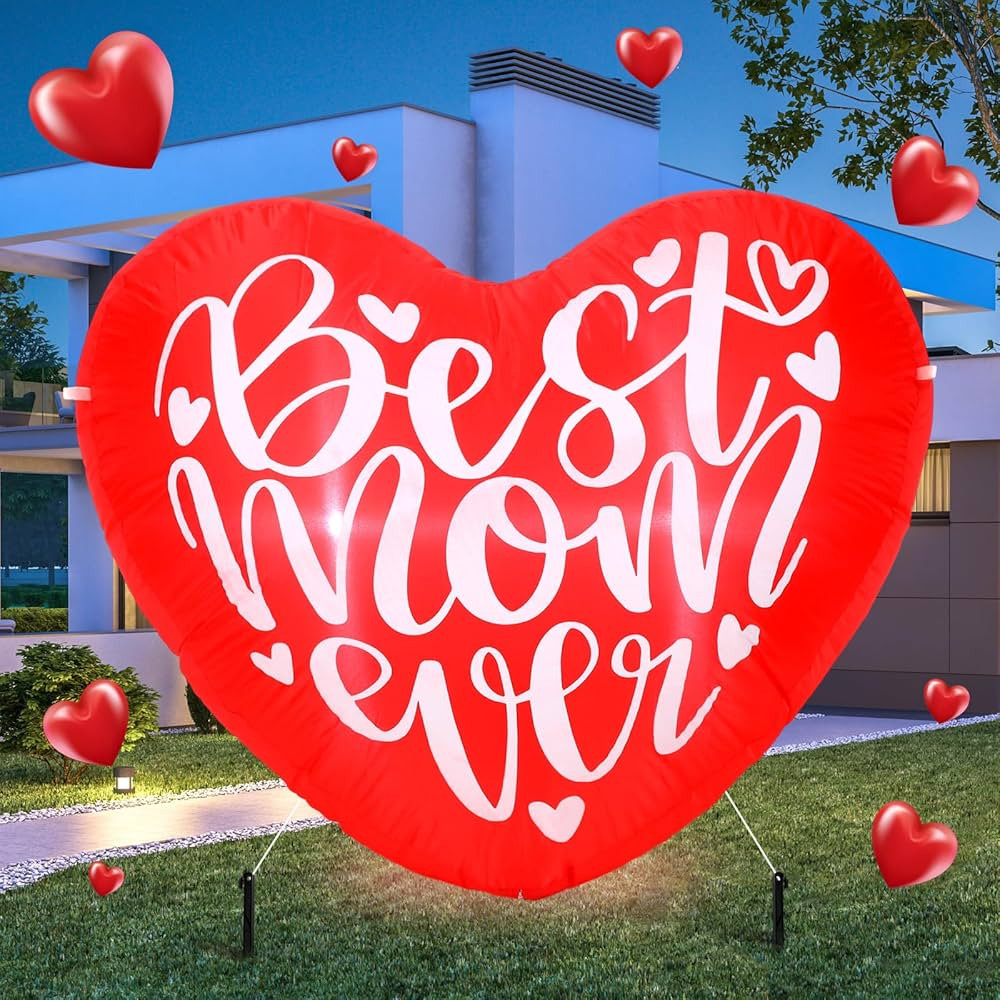 VIHOSE Happy Mother's Day Inflatables Decorations 3.9 ft Best Mom Ever Blow up Decor Heart LED Li... | Amazon (US)