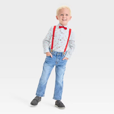 Toddler Boys' Valentine's Day Heart Print Bow Tie Shirt and Denim Suspender Set - Cat & Jack™ C... | Target