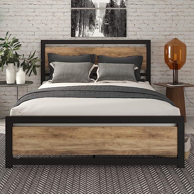 SHA CERLIN Queen Bed Frame with Modern Wooden Headboard / Heavy Duty Platform Metal Bed Frame wit... | Amazon (US)