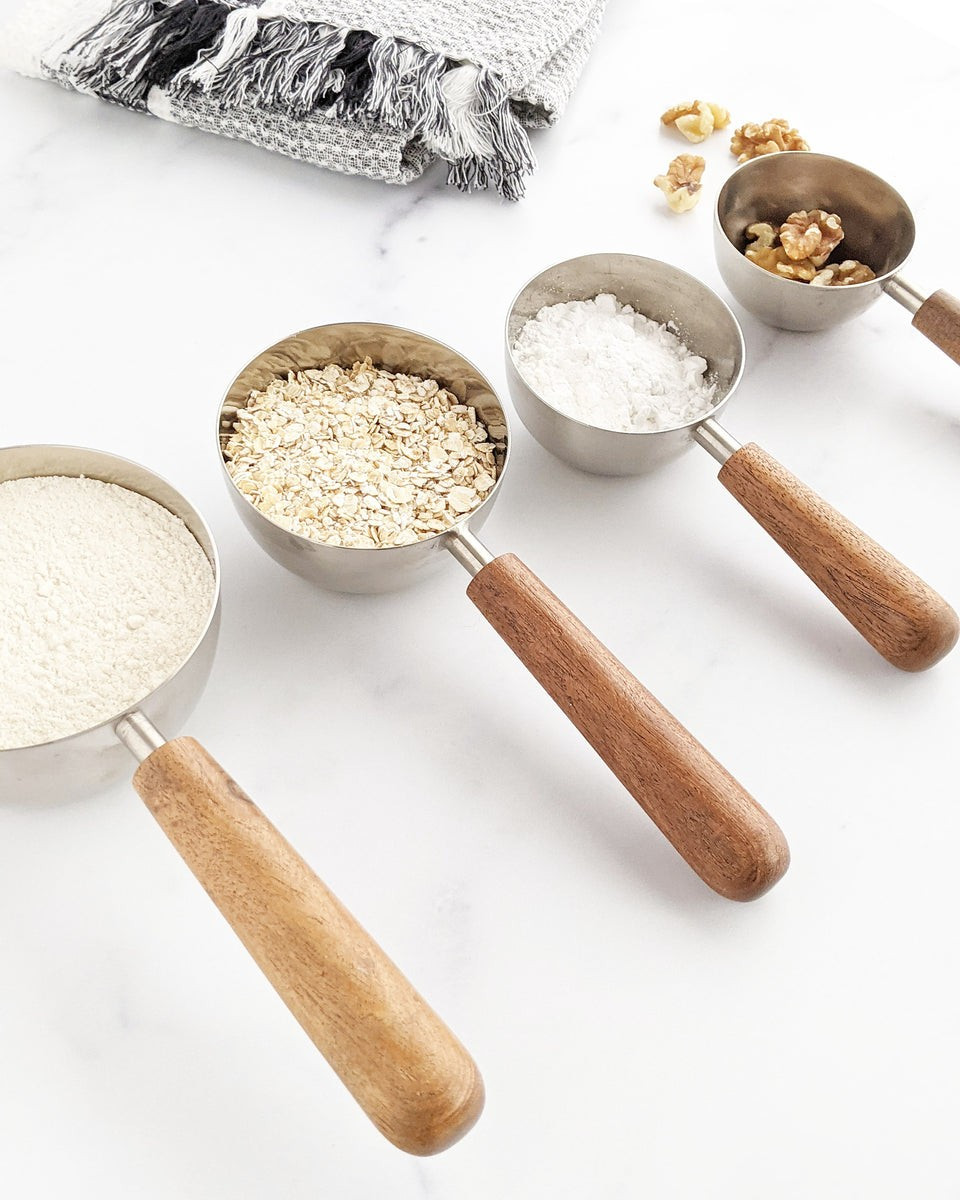 Silver & Acacia Wood Measuring Cups | Fresh Home + Kitchen
