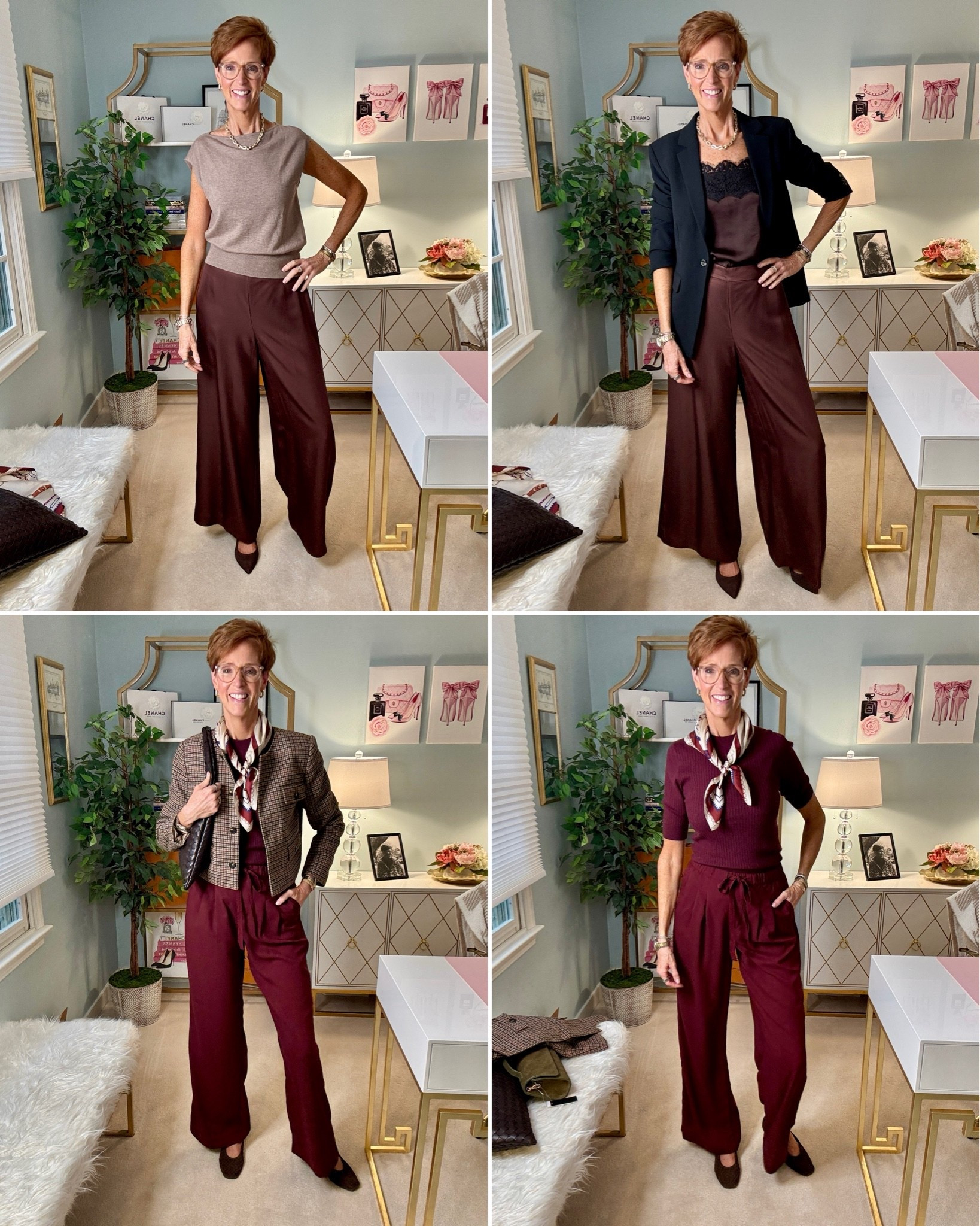 AD | I tried pieces from Ann Taylor's new September collection, and these are the ones I think are worth a closer look.
#ad #anntaylorpartner #FallStyle #AnnTaylorStyle 

Four fall outfits, but what I really love is how many of these pieces work more than one way. 

The rich walnut palazzo pants go from a simple soft-mink sweater to a lace camisole and long blazer. And that cranberry? The ribbed sweater tee and satin wide-leg pants are gorgeous together, but add the houndstooth jacket and it becomes an entirely different look.

This is the kind of fall shopping I want to do: pieces that feel special when you put them on but can still earn their place in a real wardrobe.

Now I need your vote: LOOK 1, 2, 3 or 4?

Save this if you're starting to think about your fall wardrobe, send it to a friend who'd wear one of these, and shop the pieces from all four outfits through my link.

#LTKootd #LTKOver40 #LTKTall